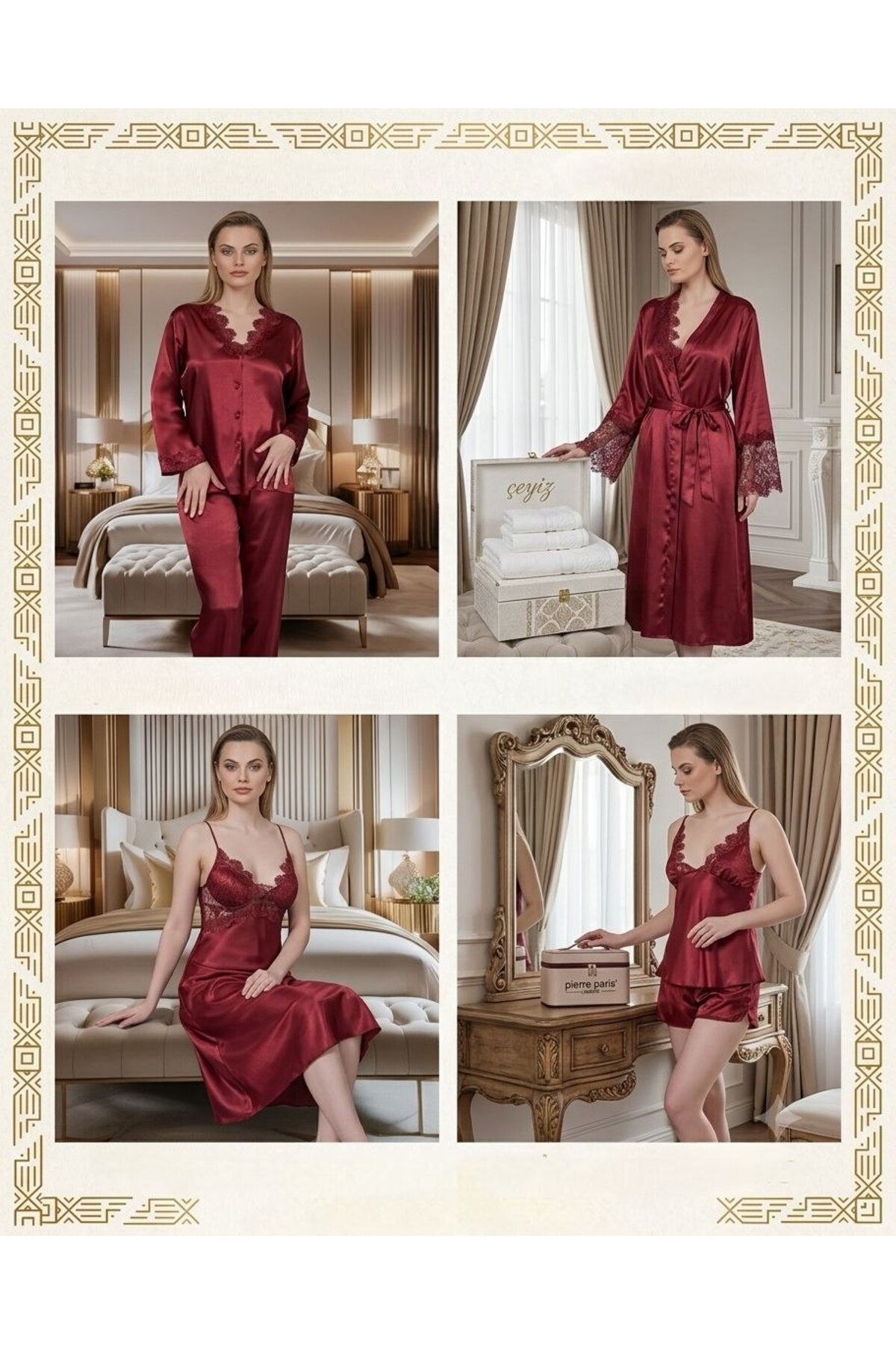 6'lı Saten Gecelik & Sabahlık Çeyizlik Takım