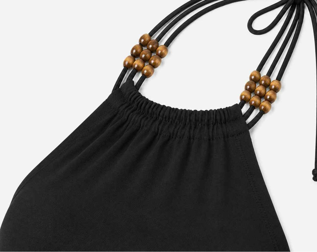 Boncuk Detaylı Halter Yaka Bluz